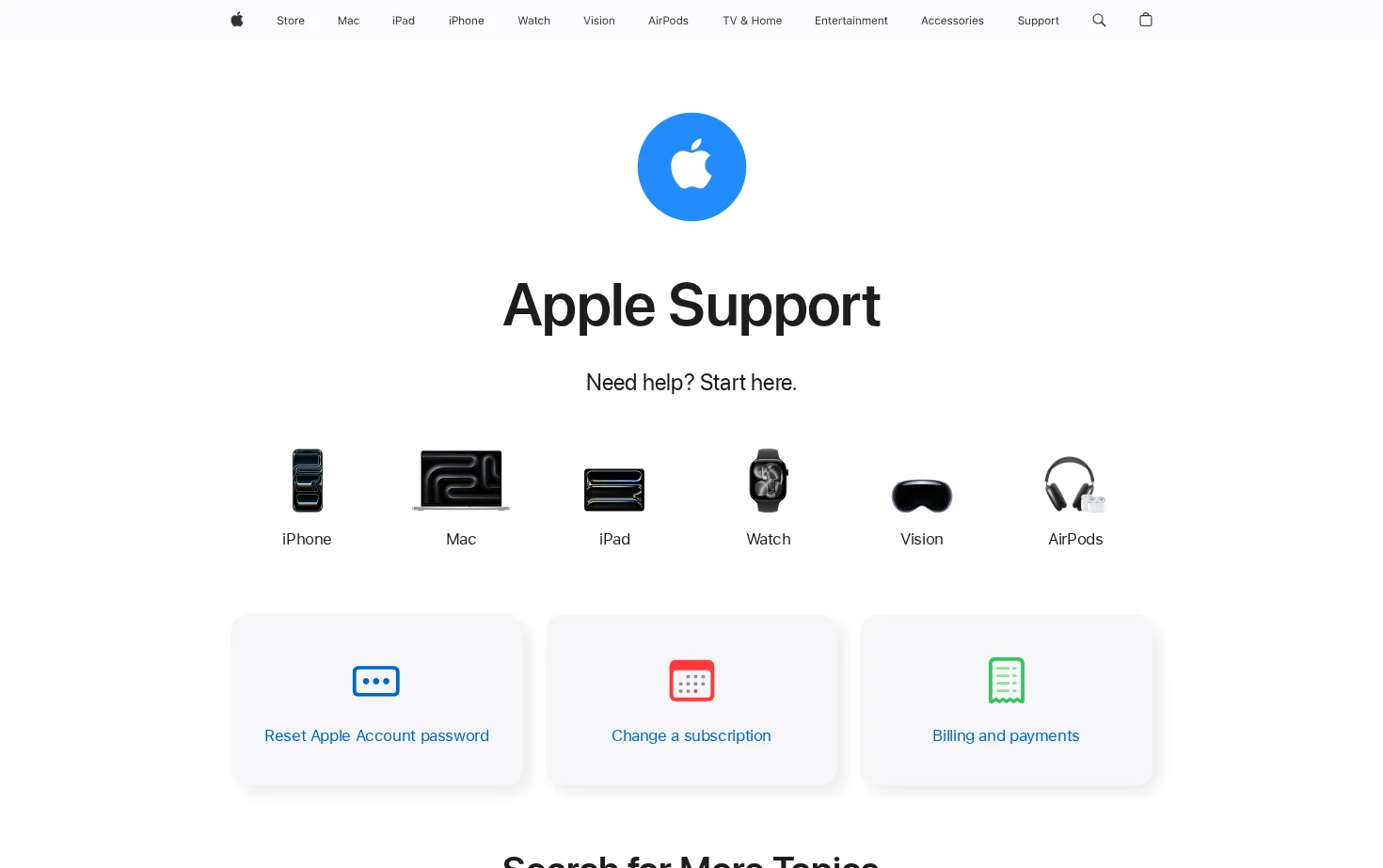 Official Apple Support 页面快照